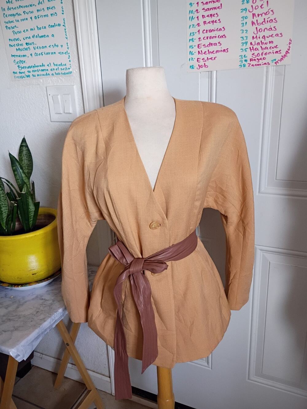 Worthington Womens Petite 8 Camel Kimono Style Belted Blazer Jacket